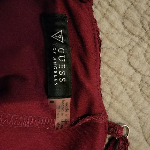 GUESS Burgundy Midi Open Shoulder Lace Dress - Picture 7 of 8